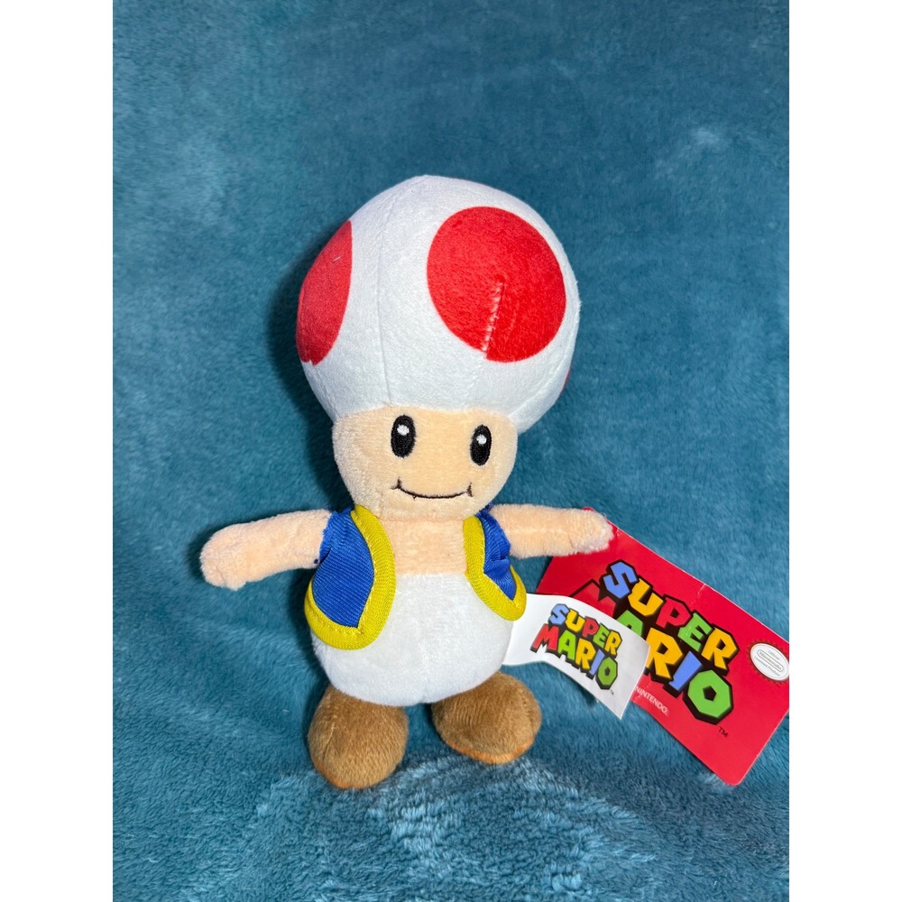Nintendo Super Mario Toad 7.5 Inch Plush Figure Red White Blue Vest NWT 2022